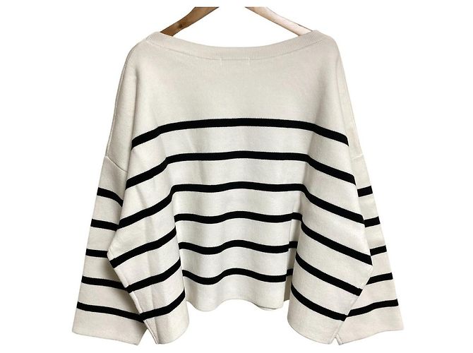 Autre Marque Loungedress Strick-Pullover mit Logo-Rand Schwarz Weiß - Ansicht 2