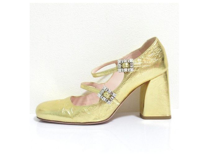 Décolleté Roger Vivier Trevivier con cristalli e tacco largo D'oro - vista 2
