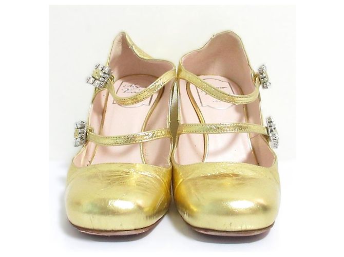 Décolleté Roger Vivier Trevivier con cristalli e tacco largo D'oro - vista 3