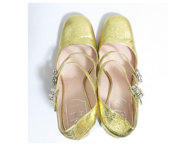 Décolleté Roger Vivier Trevivier con cristalli e tacco largo D'oro - vista 4