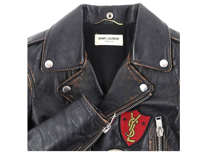 Yves Saint Laurent Giacca in pelle di vacchetta Saint Laurent Paris Nero - vista 3