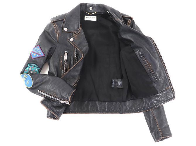 Yves Saint Laurent Giacca in pelle di vacchetta Saint Laurent Paris Nero - vista 4