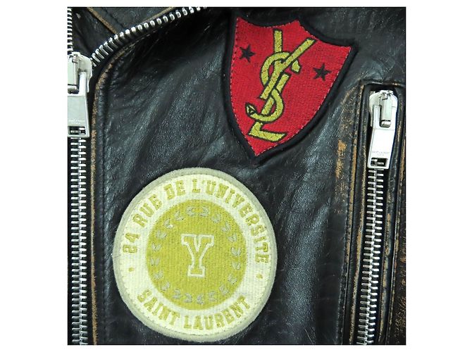 Yves Saint Laurent Giacca in pelle di vacchetta Saint Laurent Paris Nero - vista 6