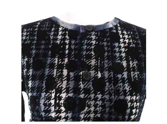 Autre Marque Y's Bluse aus Polyester-Tüll mit Hahnentritt-Punkten Schwarz Blau Marineblau - Ansicht 4