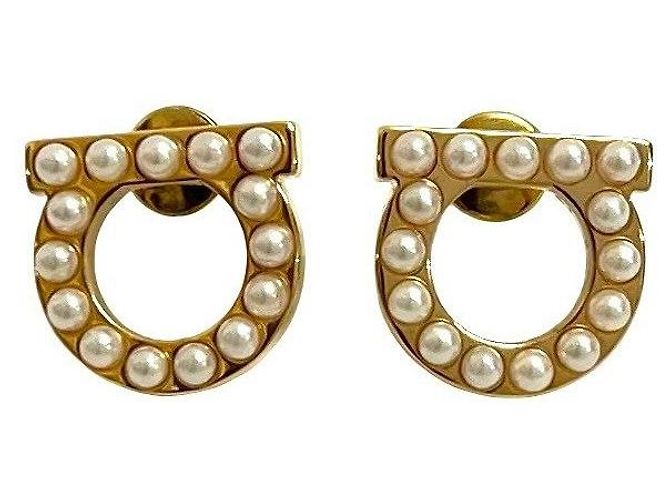 Orecchini Salvatore Ferragamo Gancini Perla e Cristallo D'oro - vista 5
