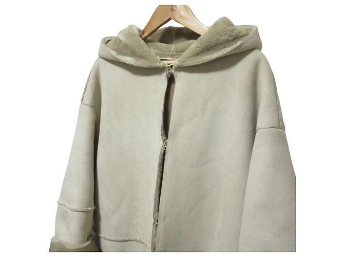 Autre Marque Mila Owen Eco Mouton Hoodie Coat Beige - vista 4