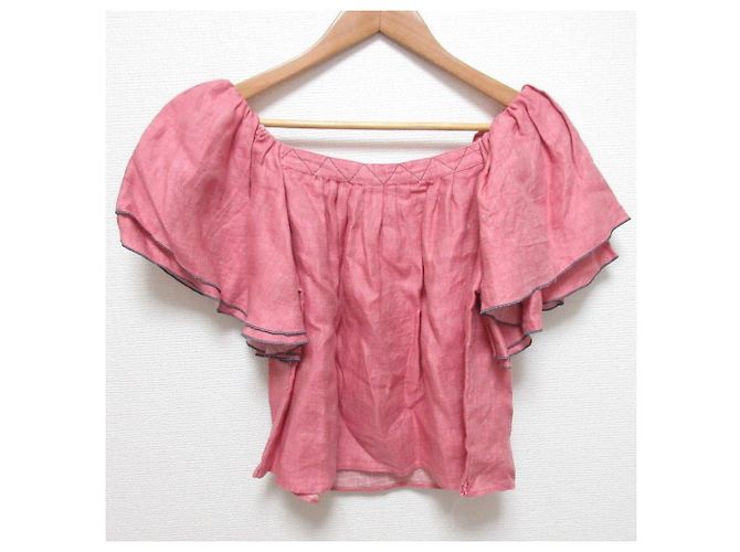 Autre Marque Blusa in lino a spalle scoperte e arricciata MYLAN Rosa - vista 2
