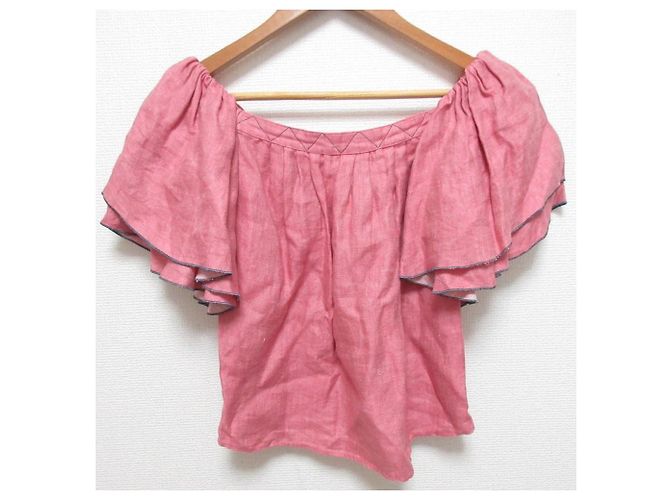 Autre Marque Blusa in lino a spalle scoperte e arricciata MYLAN Rosa - vista 3