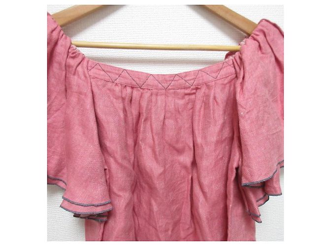 Autre Marque Blusa in lino a spalle scoperte e arricciata MYLAN Rosa - vista 4