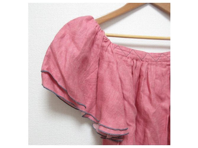 Autre Marque Blusa in lino a spalle scoperte e arricciata MYLAN Rosa - vista 5