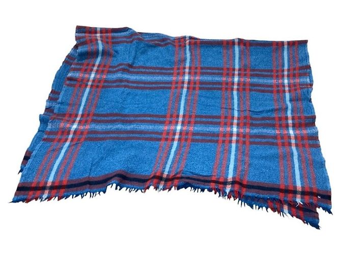 Autre Marque 45R Indischer Merino-Kaschmir-Stola mit großem Tartan Blau - Ansicht 2