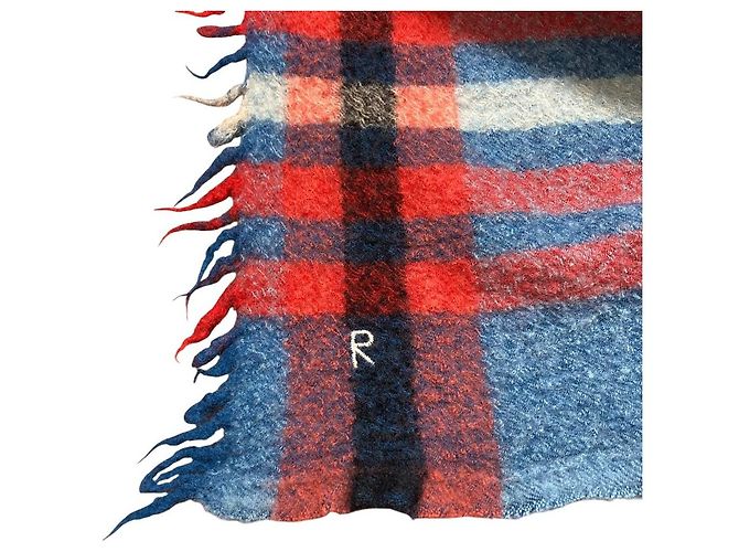 Autre Marque 45R Indischer Merino-Kaschmir-Stola mit großem Tartan Blau - Ansicht 3