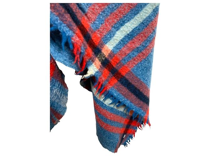 Autre Marque 45R Indischer Merino-Kaschmir-Stola mit großem Tartan Blau - Ansicht 4