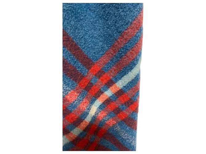 Autre Marque 45R Indischer Merino-Kaschmir-Stola mit großem Tartan Blau - Ansicht 5