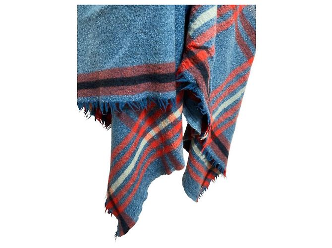 Autre Marque 45R Indischer Merino-Kaschmir-Stola mit großem Tartan Blau - Ansicht 6
