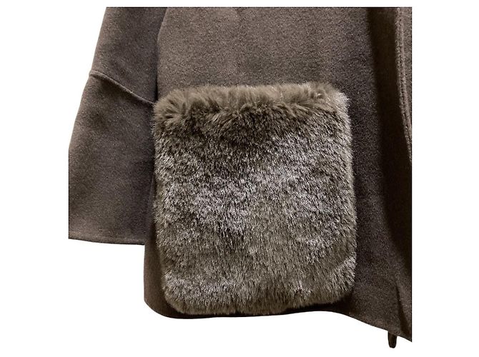 Autre Marque Mila Owen Abrigo reversible 2WAY con bolsillos de piel Castaño - vista 3
