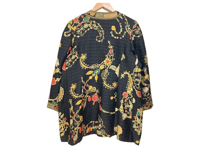 Autre Marque LEONARD FASHION Flower Jewelry Print Collarless Coat Black - view 2