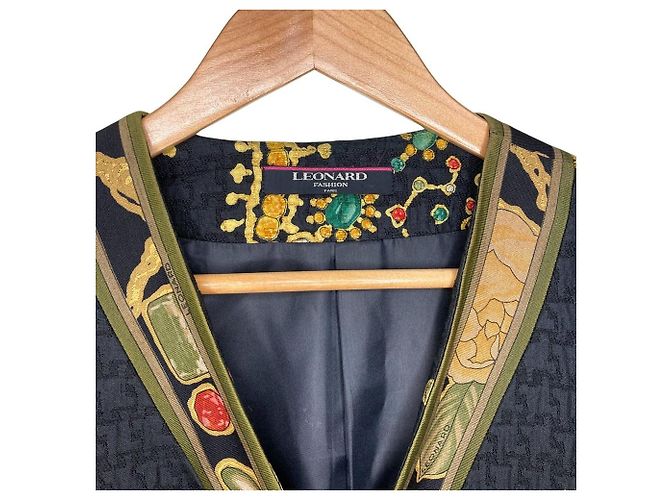 Autre Marque LEONARD FASHION Flower Jewelry Print Collarless Coat Black - view 3
