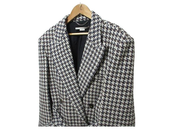 Stella Mc Cartney Abrigo de lana de pata de gallo Stella McCartney Castaño Blanco Blanco roto Azul marino - vista 3