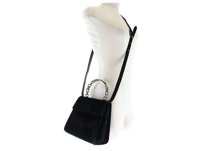 Borsa 2way Salvatore Ferragamo Gancini Borsa in velluto Nero - vista 11