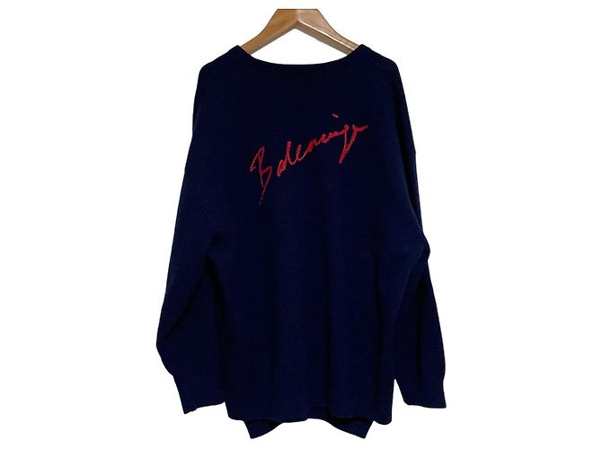Balenciaga V-Ausschnitt Kaschmir Strickpullover Blau Marineblau - Ansicht 2