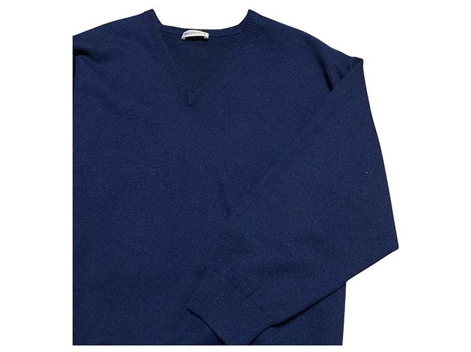 Balenciaga V-Ausschnitt Kaschmir Strickpullover Blau Marineblau - Ansicht 3