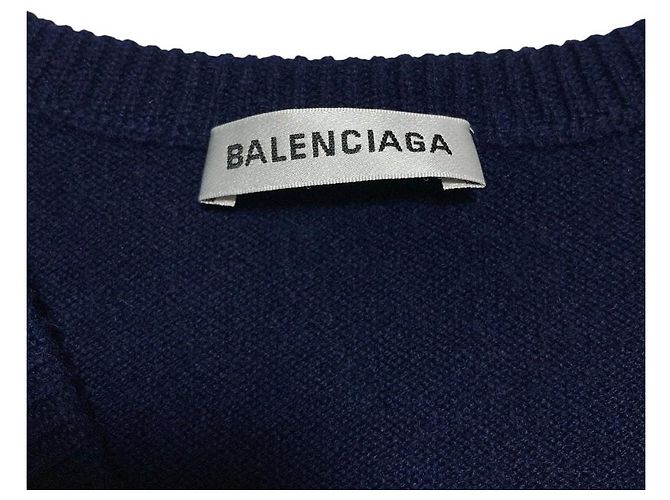 Balenciaga V-Ausschnitt Kaschmir Strickpullover Blau Marineblau - Ansicht 5