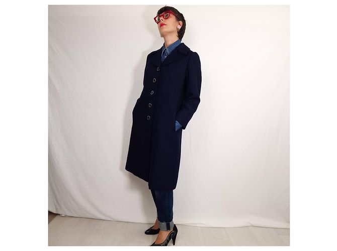 Max Mara Cappotto in Lana Blu Anni '60 Blu scuro - vista 9