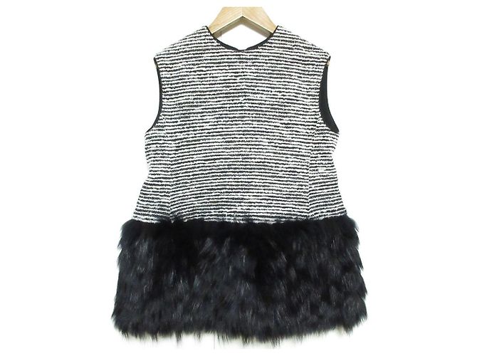 Autre Marque Chaleco de rayas de tweed y piel de zorro Drawer Blanco - vista 2