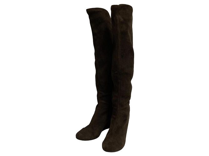Autre Marque Bottes cuissardes en daim extensible FOXEY Marron - vue 2