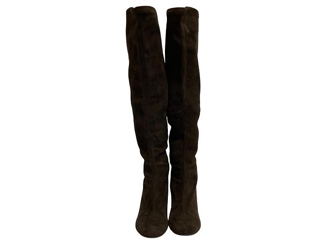 Autre Marque Bottes cuissardes en daim extensible FOXEY Marron - vue 3