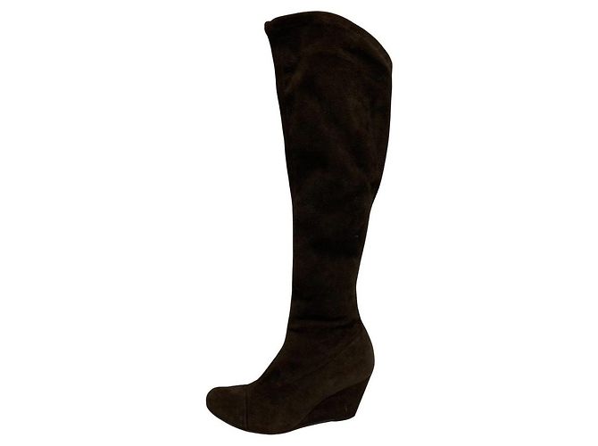 Autre Marque Bottes cuissardes en daim extensible FOXEY Marron - vue 4