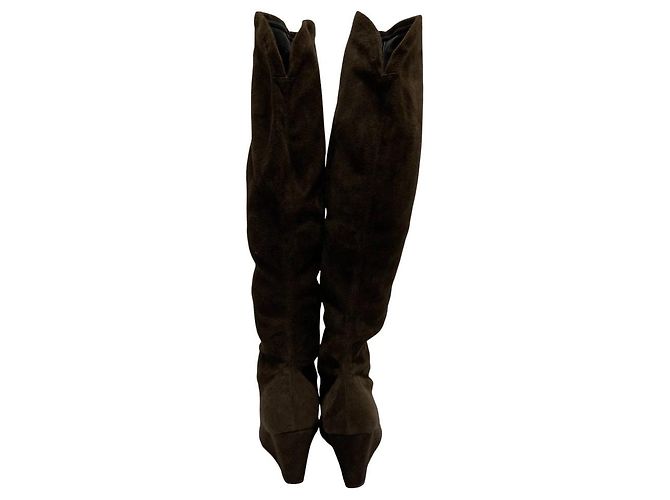 Autre Marque Bottes cuissardes en daim extensible FOXEY Marron - vue 5