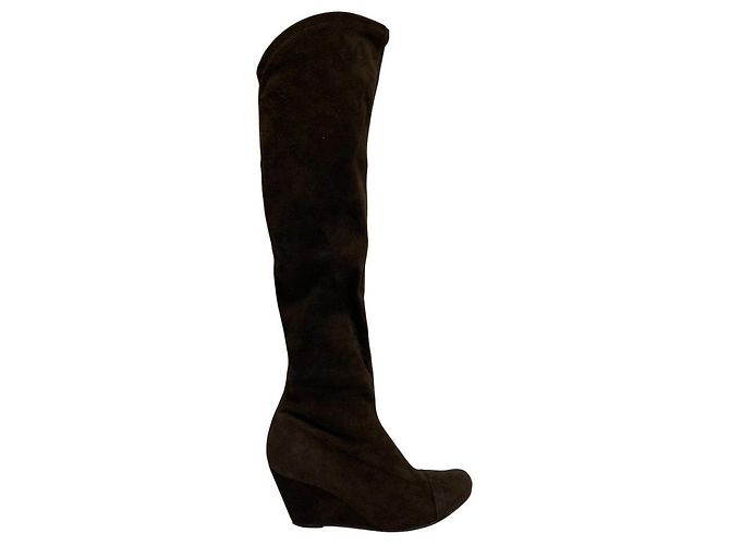 Autre Marque Bottes cuissardes en daim extensible FOXEY Marron - vue 6