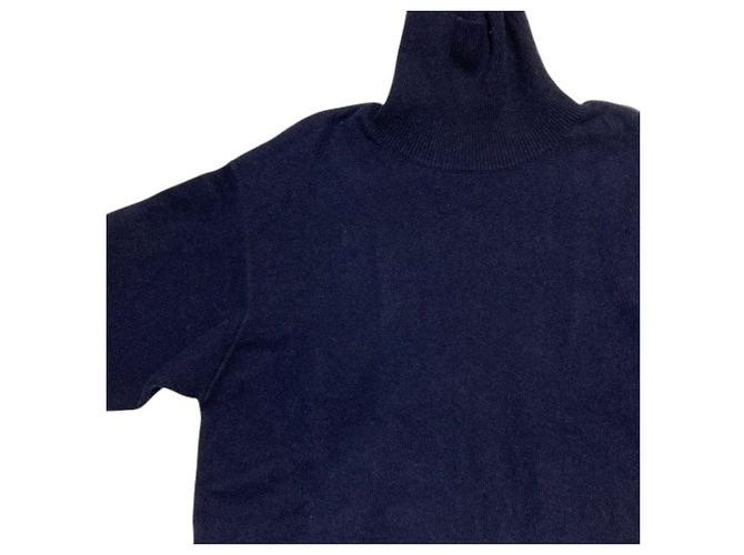 Autre Marque Beauty & Youth ROKU LOOP Langarm-Rollkragenpullover aus Strick Blau Marineblau - Ansicht 5