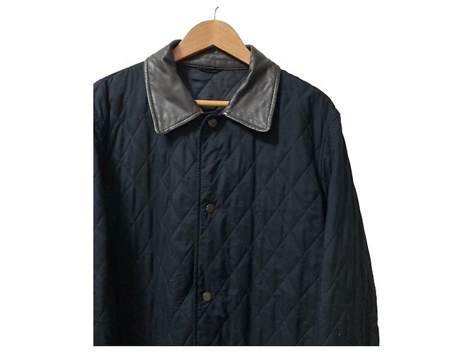 Casaco acolchoado em couro Salvatore Ferragamo Preto - vue 2