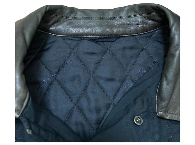 Casaco acolchoado em couro Salvatore Ferragamo Preto - vue 4