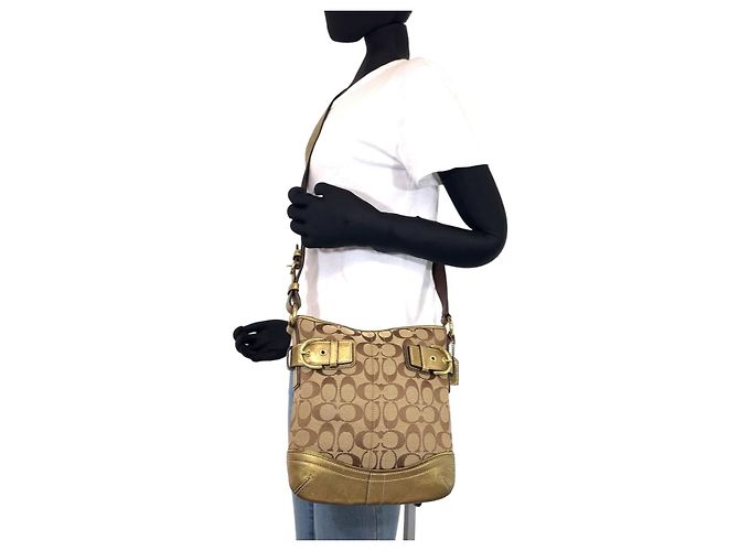 Borsa a tracolla COACH Signature Canvas/Leather Beige D'oro - vista 6