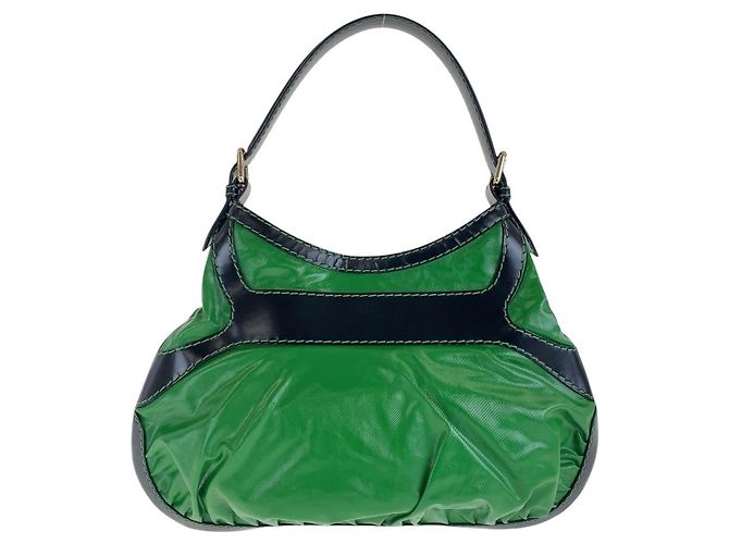 Bolsa de ombro Gucci em nylon e couro Preto Verde - vista 2