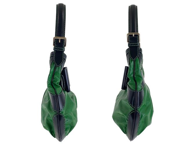 Bolsa de ombro Gucci em nylon e couro Preto Verde - vista 7