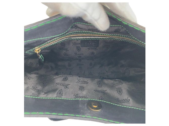 Bolsa de ombro Gucci em nylon e couro Preto Verde - vista 8