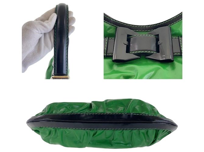 Bolsa de ombro Gucci em nylon e couro Preto Verde - vista 9