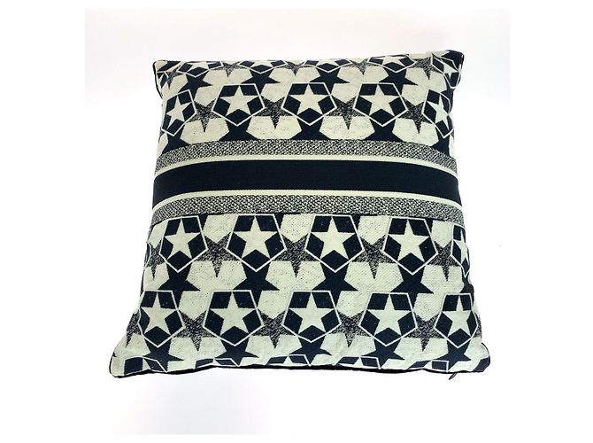 Autre Marque Dior HYP02ASC1U Besticktes Canvas-Kissen Blau - Ansicht 2