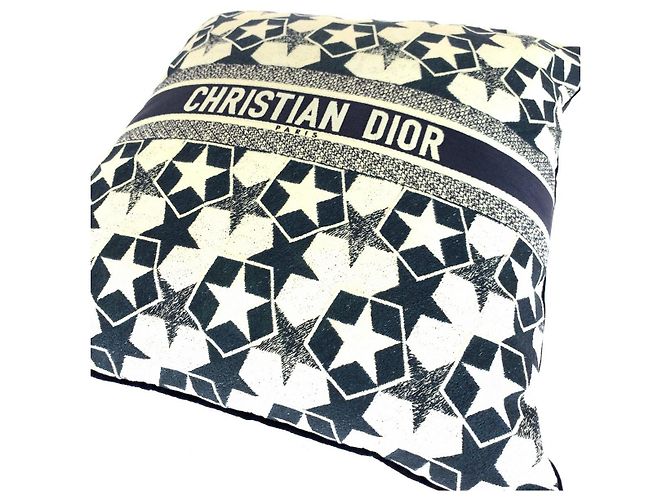 Autre Marque Dior HYP02ASC1U Besticktes Canvas-Kissen Blau - Ansicht 5