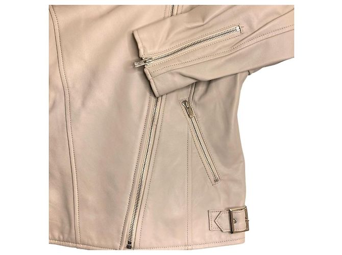 Autre Marque Giacca Double Riders Grace Class in Nappa di Agnello Beige - vista 4