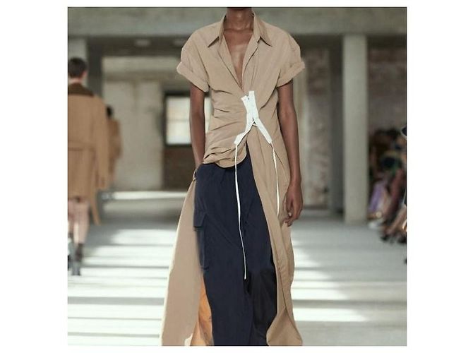 Dries Van Noten CLICK 8329 W.W.SHIRT Camisa de algodón Beige Arena - vista 4