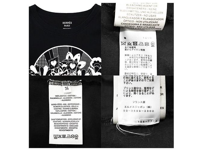 T-shirt in cotone Hermès Micro Cartouche FAUBOURG RAINBOW36 Nero Bianco - vista 10