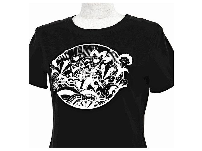T-shirt in cotone Hermès Micro Cartouche FAUBOURG RAINBOW36 Nero Bianco - vista 2