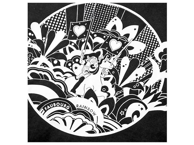 T-shirt in cotone Hermès Micro Cartouche FAUBOURG RAINBOW36 Nero Bianco - vista 3