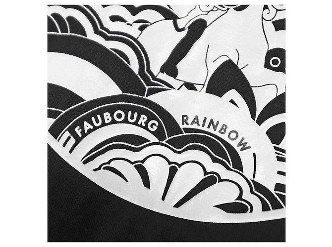 T-shirt in cotone Hermès Micro Cartouche FAUBOURG RAINBOW36 Nero Bianco - vista 4